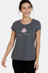 Zivame Graphic Print Cotton Top - Grey Melange — thumbnail 1